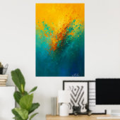 Poster Explosion Abstraite Vibrante – Jaune, Turquoise & (Bureau à domicile)