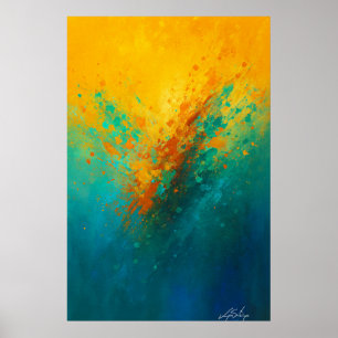 Poster Explosion Abstraite Vibrante – Jaune, Turquoise &