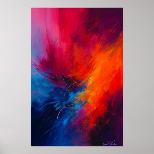 Poster Explosion de Couleur Abstraite Inferno Bloom (Devant)