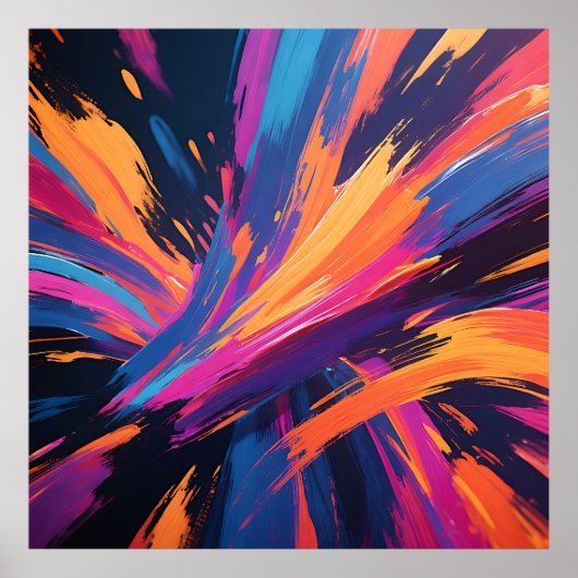 Poster Explosion de couleur aux coups de pinceau abstrait (Devant)