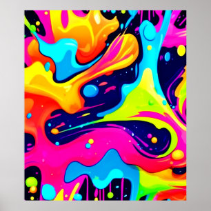 Poster Explosion de couleur liquide Chaos Néon