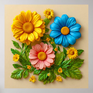 Poster 🌸 Explosion de couleurs moderne avec floraison fl
