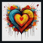 Poster Explosion du coeur coloré Téméraire et Pop Art Jou<br><div class="desc">Ajoutez une touche de couleur et d'énergie avec ce design audacieux d'explosion cardiaque. Idéal pour les amateurs de styles pop art dynamiques,  ludiques et rétro,  apportant une touche vibrante et amusante à vos objets.</div>