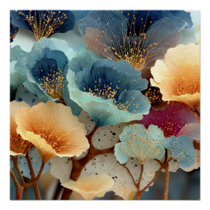 Poster Explosion florale bioluminescente aux tons de bijo