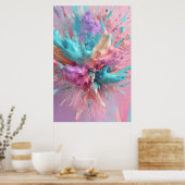Poster Explosion Peinture Abstraite rose Turquoise Lilac (Cuisine)