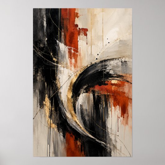 Poster Expression abstraite expressive Orange Brûlé Noir (Devant)