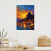 Poster Expressionist Rio de Janeiro Skyline Golden Sunset (Cuisine)