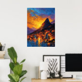 Poster Expressionist Rio de Janeiro Skyline Golden Sunset (Bureau à domicile)