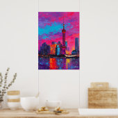 Poster Expressionist Shanghai Skyline Colorful Urban City (Cuisine)