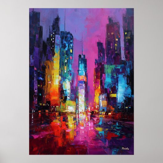 Poster Expressionist Tokyo Skyline Neon Night Cityscape (Devant)