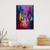 Poster Expressionist Tokyo Skyline Neon Night Cityscape (Cuisine)