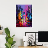 Poster Expressionist Tokyo Skyline Neon Night Cityscape (Bureau à domicile)
