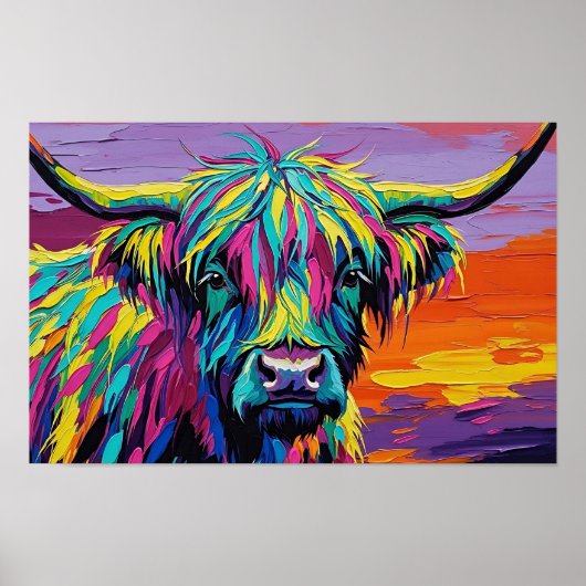 Poster Expressionist Vibrant Colorful Cow (Devant)