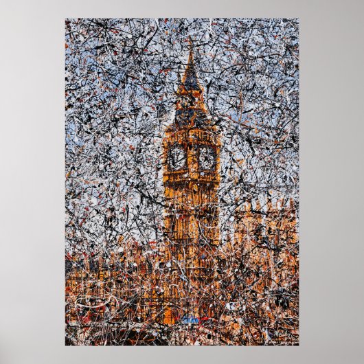 Poster Expressionnisme abstrait Big Ben Londres Drip Art (Devant)