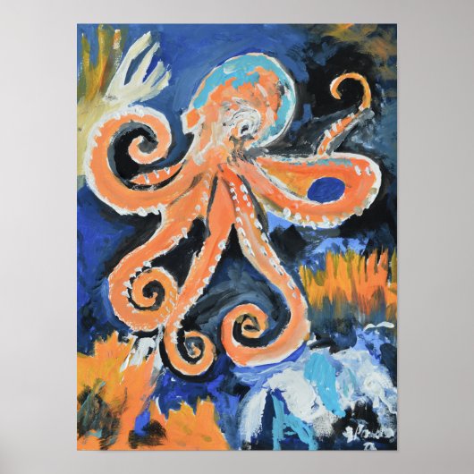 Poster Expressionniste Pieuvre Orange Vibrante (Devant)