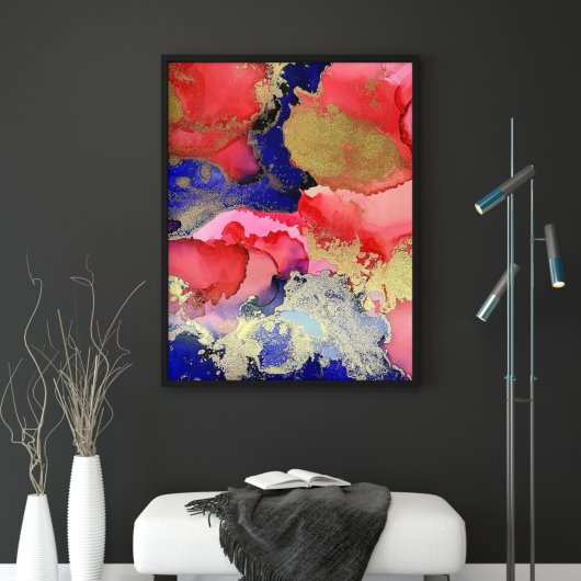 Poster Exquisite Red Blue Gold Abstract Art