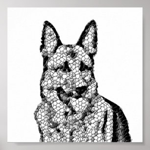 Poster Extraordinaire B&W Mosaic German Shepherd
