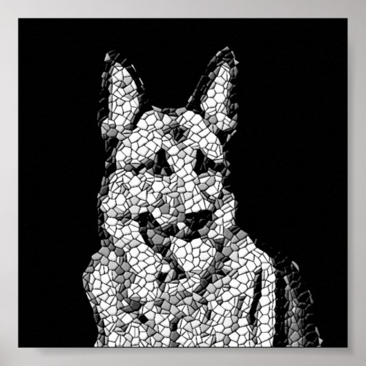 Poster Extraordinaire B&W Mosaic German Shepherd (Devant)