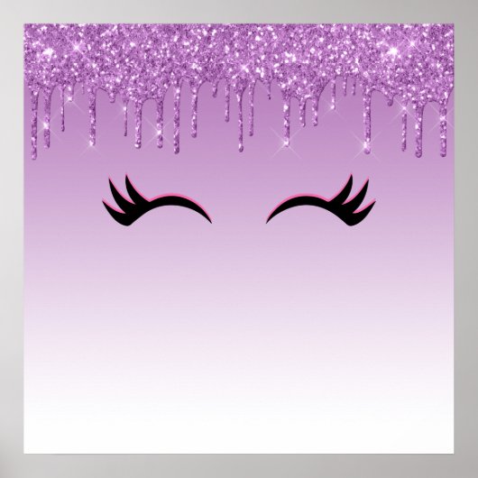 Poster Eyelashes rose et noir élégant sur Parties scintil (Devant)