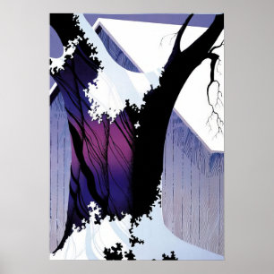 Poster Eyvind Earle - Arbre violet et grange - 1975; Unit