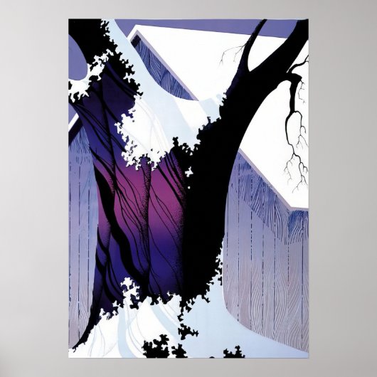 Poster Eyvind Earle - Arbre violet et grange - 1975; Unit (Devant)