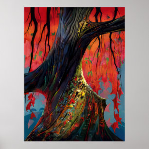 Poster Eyvind Earle - Rouge de feu et or - 1990; États-U