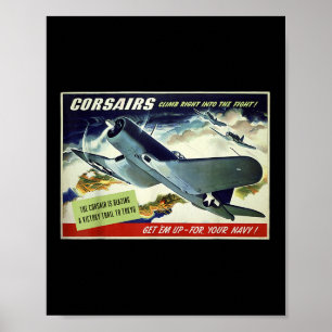 Poster F4u Corsair Us Warplane War Propagande 2ème guerre