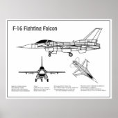 Poster F-16 Faucon de combat - Plan directeur de l'avion (Devant)