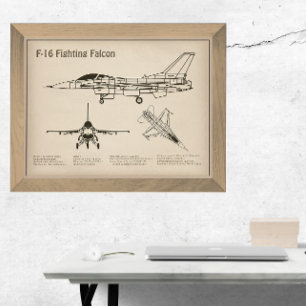 Poster F-16 Faucon de combat - Plan directeur de l'avion 
