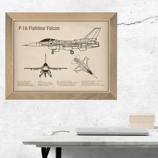 Poster F-16 Faucon de combat - Plan directeur de l'avion