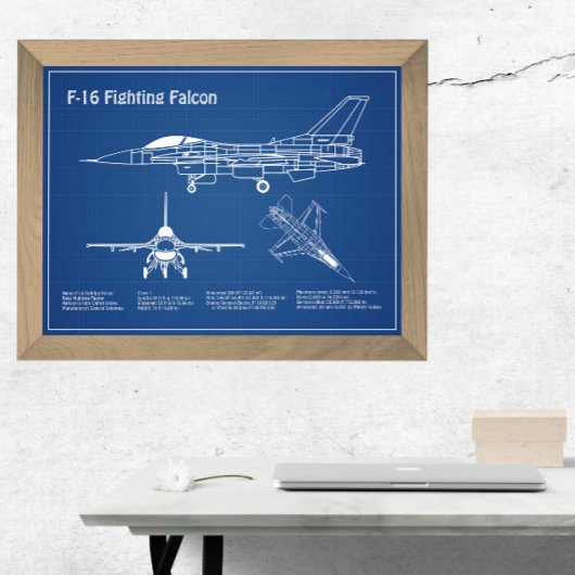 Poster F-16 Faucon de combat - Plan directeur de l'avion 