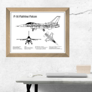 Poster F-16 Faucon de combat - Plan directeur de l'avion 