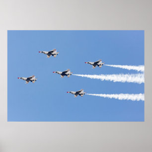 Poster F-16 Thunderbirds volant en formation à cinq carte