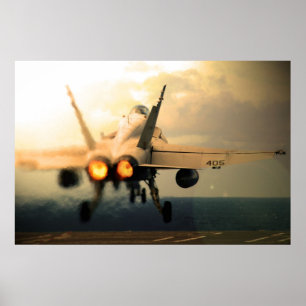 Poster F-18C Hornet Carrier Afterburner Takeoff