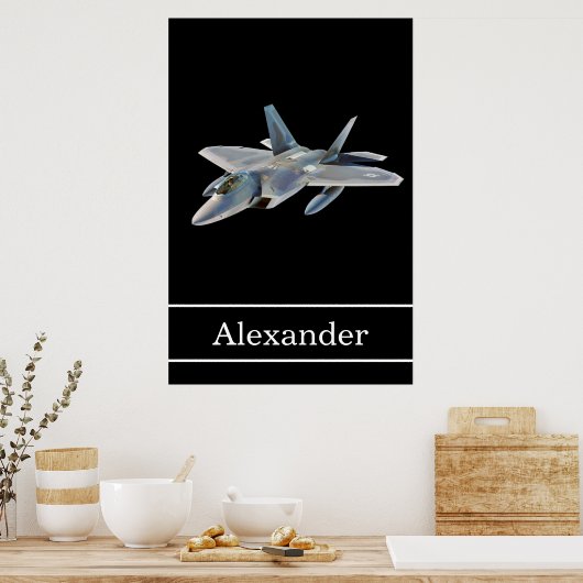 Poster F-22 Raptor Fighter Jet avec nom (Cuisine)