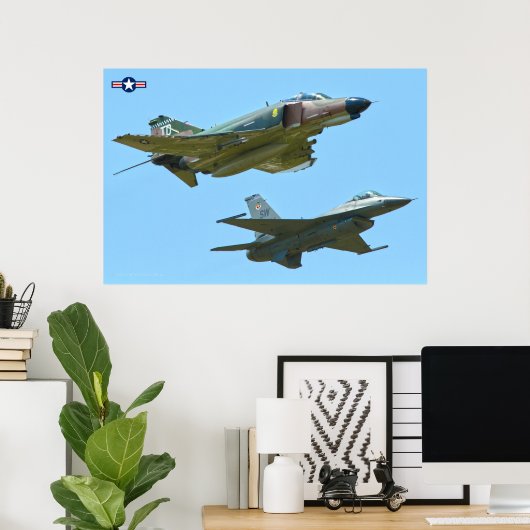 Poster F-4 PHANTOM et F-16 FALCON DE COMBAT (Bureau à domicile)