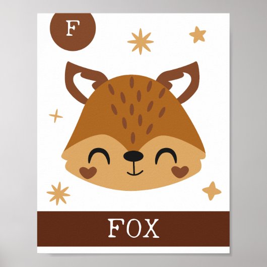 Poster F est pour Renard, Crèche, Chambre d'enfant, Décor (Devant)