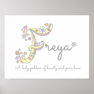Poster F monogramme art Freya filles nom signifiant affic
