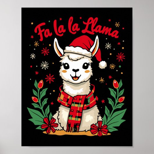 Poster Fa La La Llama Funny Llama Noël Alpaca Animal (Devant)