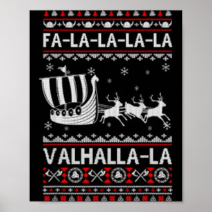 Poster Fa La La Valhalla Bateau Viking Noël Xmas laid