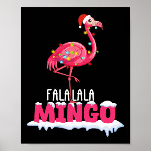 Poster Fa La Mingo Flamant rose Noël Joli Casquette rouge