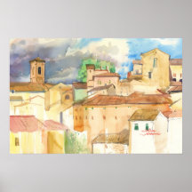 Fabriano Italie Toits Ensoleillés Aquarelle