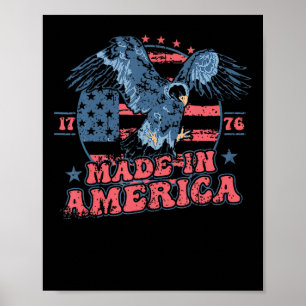 Poster Fabriqué en Amérique Drapeau Usa Aigle 4 Juillet P