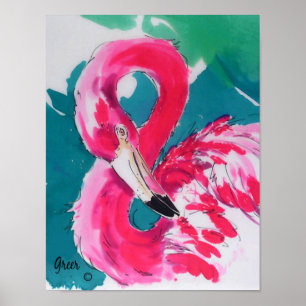 Poster Fabrique Flamant rose Oiseau Art tropical Imprimer