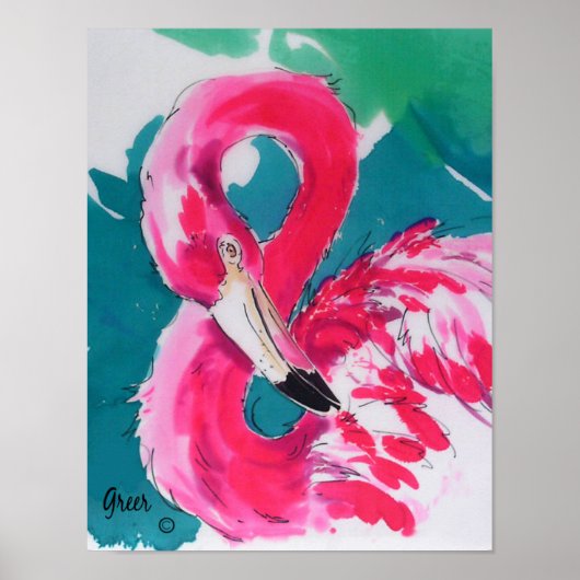 Poster Fabrique Flamant rose Oiseau Art tropical Imprimer (Devant)