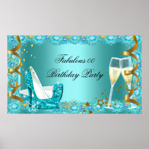 Poster Fabrique Parties scintillant Bleue Turquoise Haut 