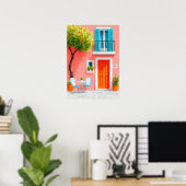 Poster Façade italienne avec un arbre en fleurs (Bureau à domicile)