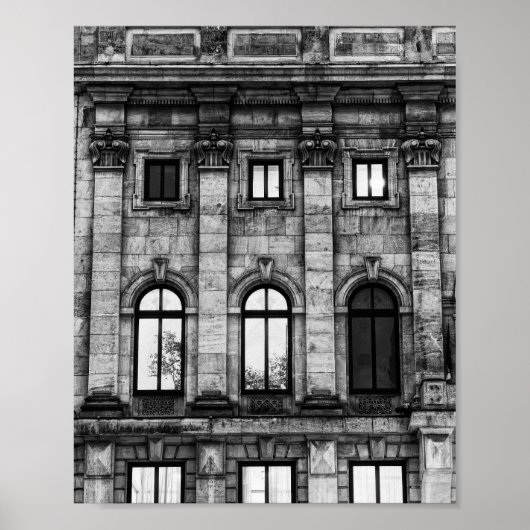 Poster Façade néoclassique noir et blanc (Devant)