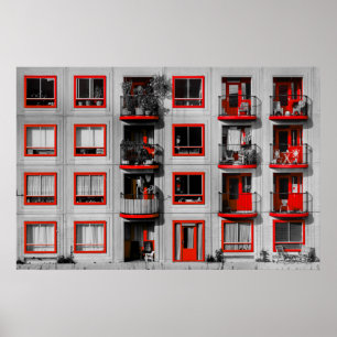 Poster Façade Rouge Zuidoost Balcon Bâtiment Photographie