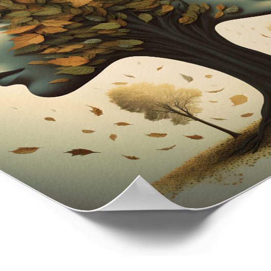 Poster Face D'Arbre Féminine Avec Feuilles (Coin)